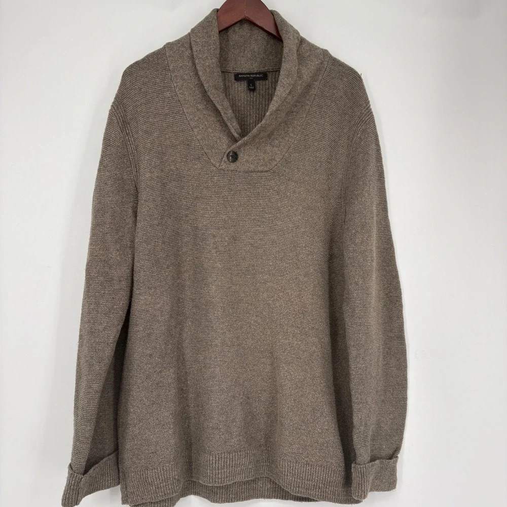 Banana Republic Shawl Collar Button Neck Sweater Mens Large Brown‎ - Picture 2 of 15